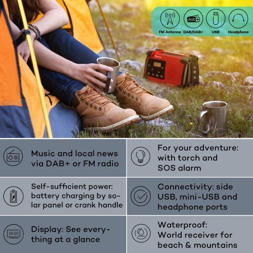 Auna Patagonia DAB+ Kültéri rádió DAB / DAB+ / FM Töltés USB hajtókarral SOS Riasztó Vízálló - Image 2
