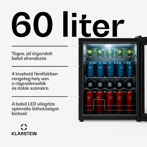 Klarstein Beersafe italhűtő tükrös üvegajtóval | 64 x 48 cm | LED-es belső világítás - Image 2