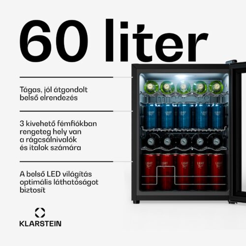 Klarstein Beersafe italhűtő üvegajtóval | 64 x 48 cm | LED-es belső világítás | Ezüst-fekete - Image 2