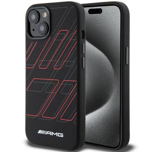 AMG AMHMP15S23SSPK iPhone 15 6.1" fekete keménytok szilikon nagyméretű rombuszmintával MagSafe