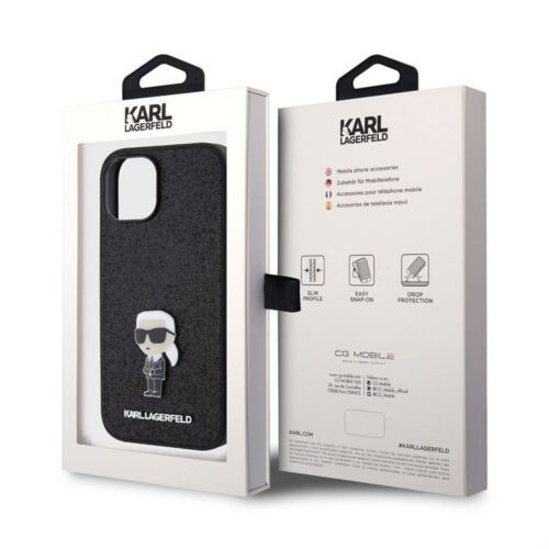 Apple iPhone 15 KARL LAGERFELD KLHCP15SGKNPSK Glitter Hátlap - Fekete - Image 2