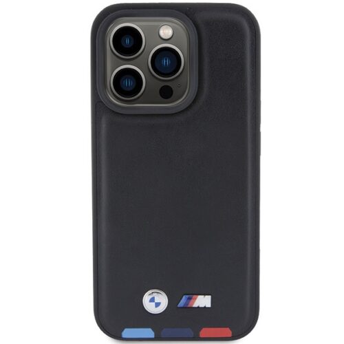 BMW BMHCP15L22PTDK iPhone 15 Pro 6.1" fekete bőr bélyegző Tricolor tok - Image 2