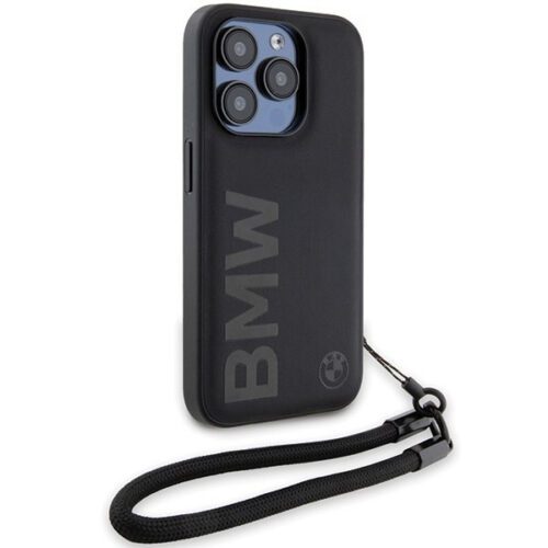 BMW BMHCP15L23RMRLK iPhone 15 Pro 6.1" fekete keménytok Signature Leather Wordmark vezeték - Image 2