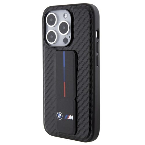 BMW BMHCP15LGSPCCK iPhone 15 Pro 6.1" fekete keménytok Grip Stand Smooth & Carbon - Image 2