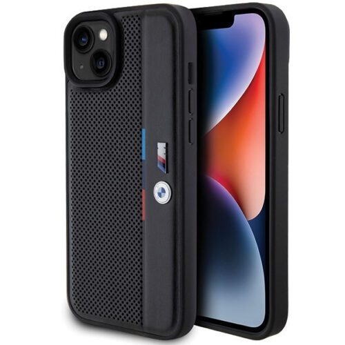 BMW BMHCP15M23PUPVK iPhone 15 Plus 6.7" fekete keménytok perforált trikolor vonal