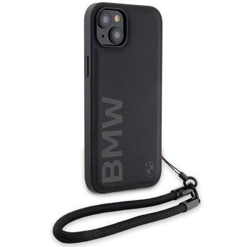 BMW BMHCP15M23RMRLK iPhone 15 Plus 6.7" fekete keménytok Signature Leather Wordmark zsinór - Image 2