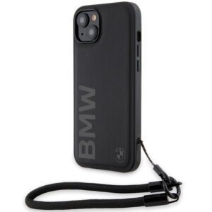 BMW BMHCP15M23RMRLK iPhone 15 Plus 6.7" fekete keménytok Signature Leather Wordmark zsinór