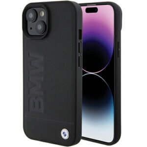 BMW BMHCP15MSLLBK iPhone 15 Plus 6.7" fekete bőr Hot Stamp tok