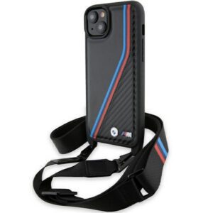 BMW BMHCP15S23PSVTK M Edition Carbon Tricolor Lines & Strap keménytok iPhone 15 - fekete