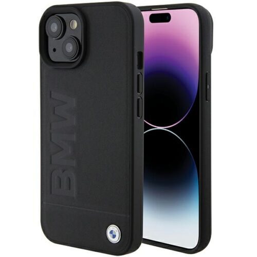 BMW BMHCP15SSLLBK iPhone 15 6.1" fekete bőr Hot Stamp tok