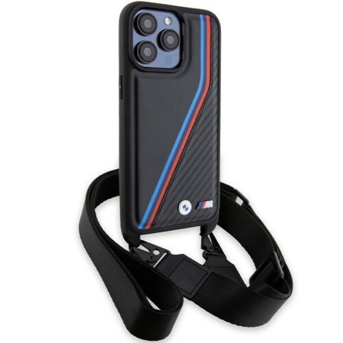 BMW BMHCP15X23PSVTK iPhone 15 Pro Max 6.7" fekete keménytok M Edition Carbon Tricolor Lines & Strap - Image 2