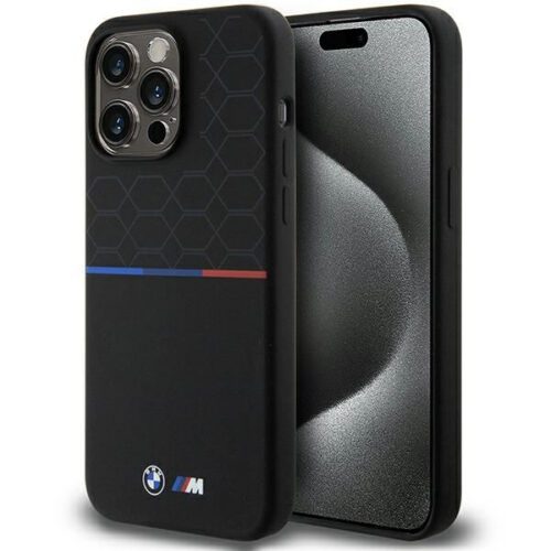 BMW BMHMP15X22SMPK iPhone 15 Pro Max 6.7" fekete keménytok M szilikon mintás MagSafe szilikon