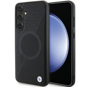 BMW BMHMS24M23RTPK Samsung S24+ S926 fekete Signature Leather Half Textured & Circle MagSafe tok