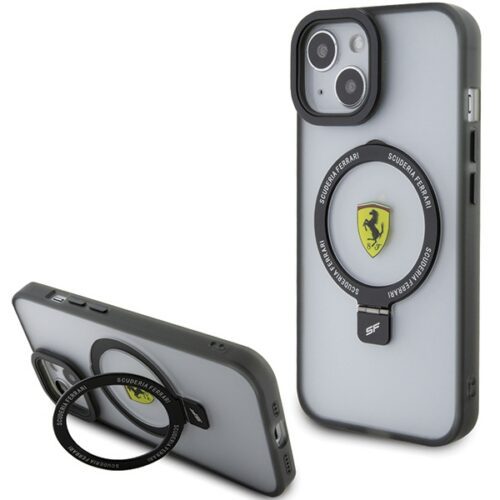 Ferrari FEHMP15SUSCAK iPhone 15 6.1" fekete keménytok gyűrűs állvány 2023 Collection MagSafe