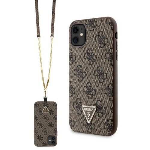 Guess GUHCN61P4TDSCPW iPhone 11 6.1" barna keménytok Crossbody 4G fém logó