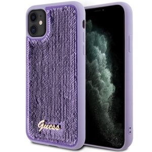 Guess GUHCN61PSFDGSU iPhone 11 6.1" lila keménytok Sequin Script Metal
