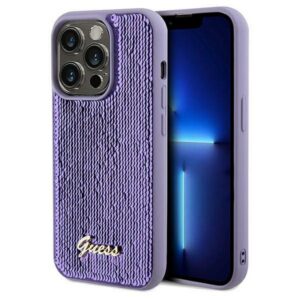 Guess GUHCP13LPSFDGSUiPhone 13 Pro / 13 6.1" lila keménytok Sequin Script Metal