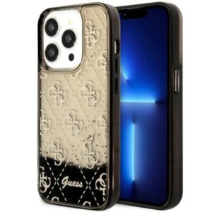 Guess GUHCP14LLC4PSGK iPhone 14 Pro 6.1" fekete/barna keménytok folyékony Glitter 4G Transculent