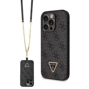 Guess GUHCP14LP4TDSCPK iPhone 14 Pro 6.1" fekete/barna keménytok Crossbody 4G fém logó