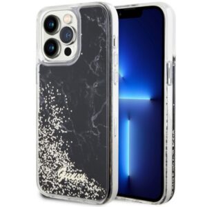 Guess GUHCP14XLCSGSGSGK iPhone 14 Pro Max 6.7" fekete keménytok folyékony Glitter Marble