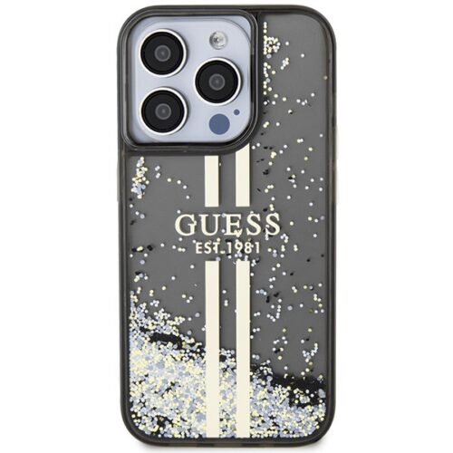 Guess GUHCP15LLFCSEGK iPhone 15 Pro 6.1" fekete keménytok Liquid Glitter Gold Stripes - Image 2