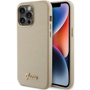 Guess GUHCP15LPGMCSD iPhone 15 Pro 6.1" világos arany keménytok Glitter Glossy Script