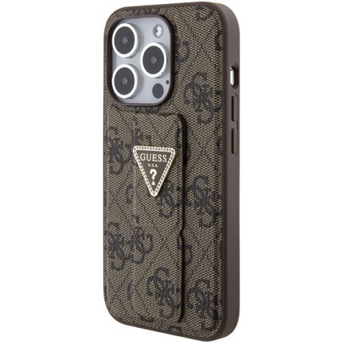 Guess GUHCP15LPGS4TDW iPhone 15 Pro 6.1" barna keménytok Grip Stand 4G Triangle Strass - Image 2