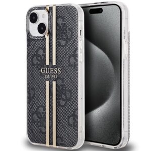 Guess GUHCP15MH4PSEGK iPhone 15 Plus 6.7" fekete keménytok IML 4G aranycsíkos