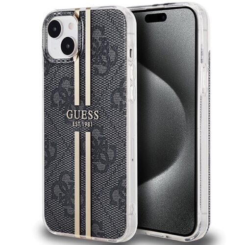 Guess GUHCP15MH4PSEGK iPhone 15 Plus 6.7" fekete keménytok IML 4G aranycsíkos