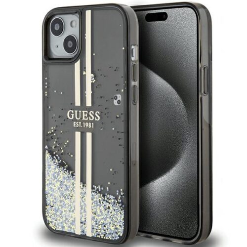 Guess GUHCP15MLFCSEGK iPhone 15 Plus 6.7" fekete keménytokLiquid Glitter Gold Stripes