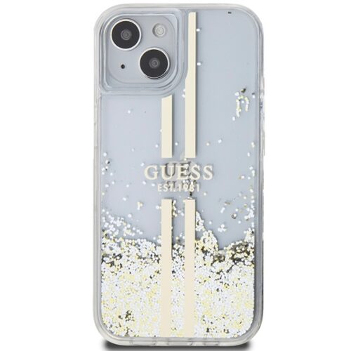 Guess GUHCP15MLFCSEGT iPhone 15 Plus 6.7" átlátszó keménytok Liquid Glitter Gold Stripes - Image 2