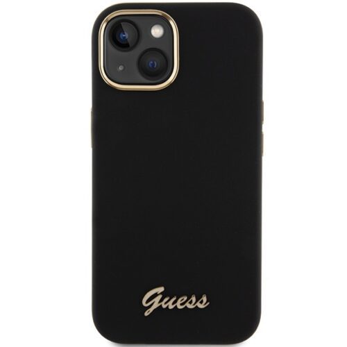 Guess GUHCP15SSMBSLK iPhone 15 6.1" fekete keménytok szilikon írás fém logó és keret - Image 2