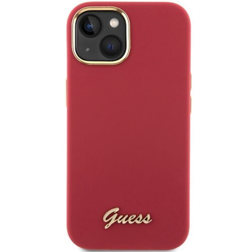 Guess GUHCP15SSMBSLM iPhone 15 6.1" magenta színű keménytok szilikon írás fém logóval és kerettel - Image 2