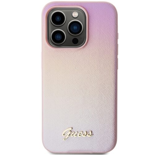 Guess GUHCP15XPSAIRSP iPhone 15 Pro Max 6.7" rózsaszín keménytok Saffiano irizáló írással - Image 2