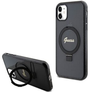 Guess GUHMN61HRSGSK iPhone 11 6.1" fekete kemény tok Ring Stand Script Glitter MagSafe