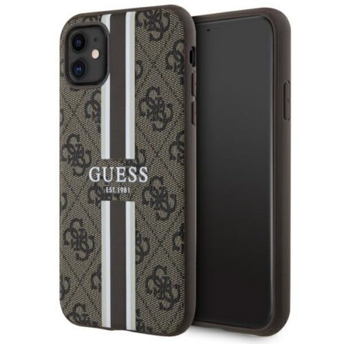 Guess GUHMN61P4RPSW iPhone 11 barna keménytok 4G nyomtatott csíkokkal MagSafe