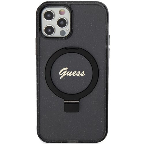 Guess GUHMP12MHRSGSK iPhone 12/12 Pro 6.1" fekete keménytok gyűrűs állvány Script Glitter MagSafe - Image 2