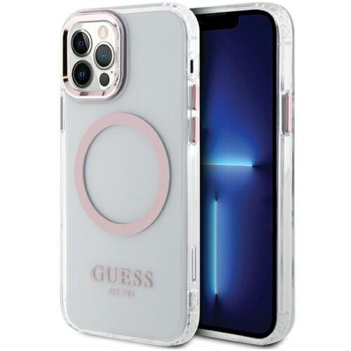 Guess GUHMP12MHTRMP iPhone 12/12 Pro 6.1" rózsaszín keménytok Fém körvonalú Magsafe tok