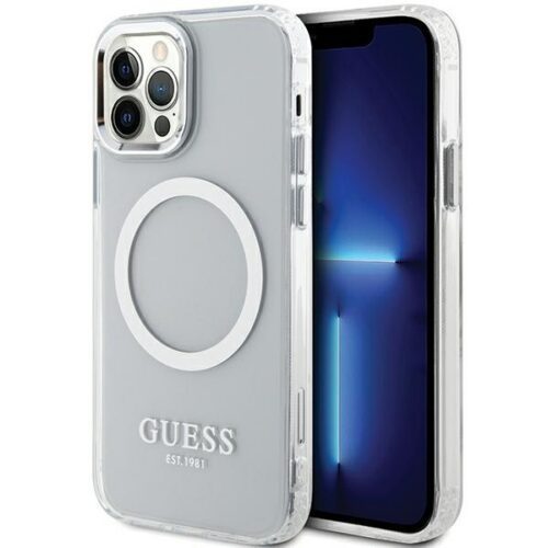 Guess GUHMP12MHTRMS iPhone 12/12 Pro 6.1" ezüst keménytok fém kontúr Magsafe