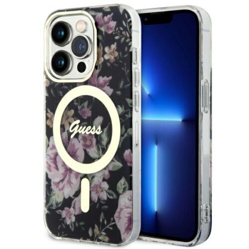 Guess GUHMP14LHCFWSK iPhone 14 Pro 6.1" fekete keménytok Flower MagSafe virág