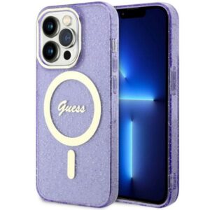 Guess GUHMP14LHCMCGU iPhone 14 Pro 6.1" lila keménytok Glitter Gold MagSafe