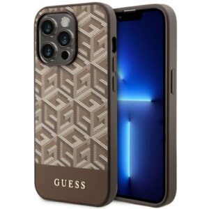 Guess GUHMP14LHGCFSEW iPhone 14 Pro 6.1" barna keménytok GCube Stripes MagSafe