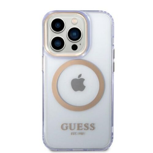 Guess GUHMP14LHTCMU iPhone 14 Pro 6.1" lila keménytok Arany kontúrú MagSafe áttetsző tok - Image 2