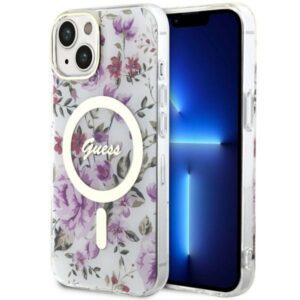 Guess GUHMP14MHCFWST iPhone 14 Plus 6.7" átlátszó keménytok Flower MagSafe