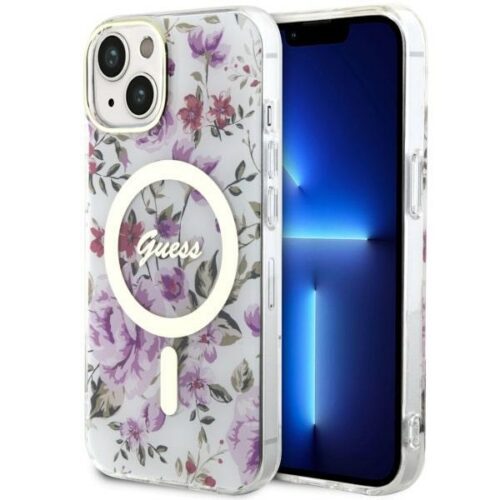 Guess GUHMP14MHCFWST iPhone 14 Plus 6.7" átlátszó keménytok Flower MagSafe