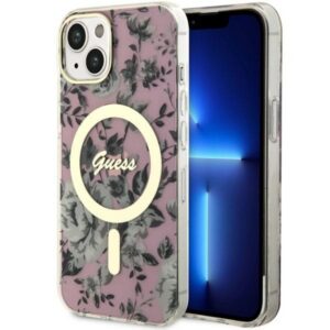 Guess GUHMP14MHCFWWSP iPhone 14 Plus / 6.7" rózsaszín keménytok Flower MagSafe