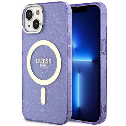 Guess GUHMP14MHCMCGU iPhone 14 Plus 6.7" lila keménytok Glitter Gold MagSafe