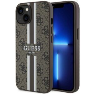 Guess GUHMP14MP4RPSW iPhone 14 Plus 6.7" barna keménytok 4G nyomtatott csíkos MagSafe tok 4G
