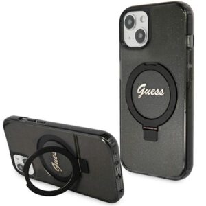 Guess GUHMP14SHRSGSK iPhone 14 6.1" fekete kemény tok Ring Stand Script Glitter MagSafe