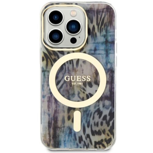 Guess GUHMP14XHLEOPWWB iPhone 14 Pro Max 6.7" kék keménytok Leopard MagSafe - Image 2